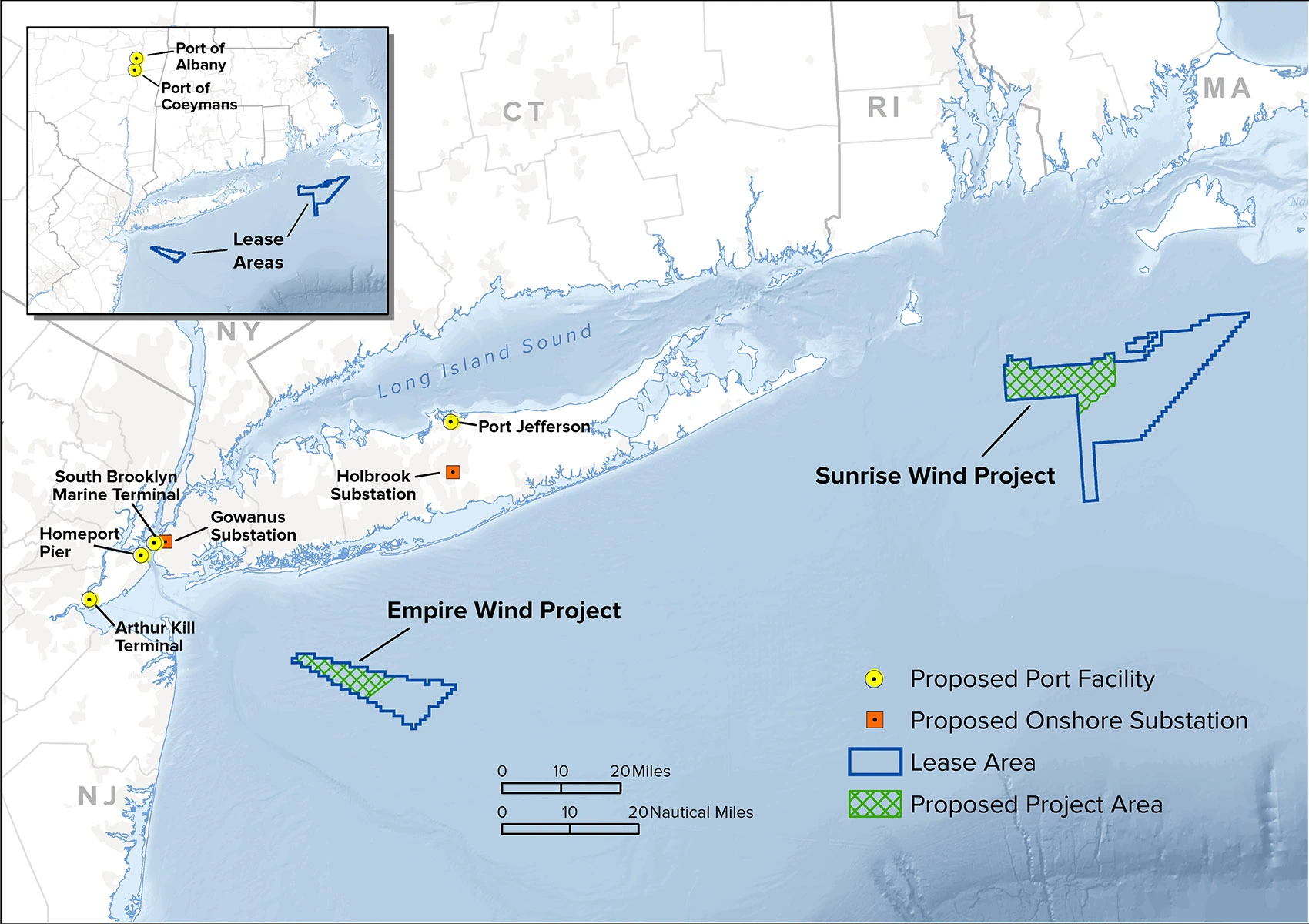 Sunrise offshore wind US location map