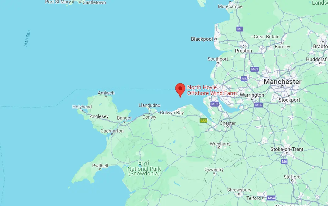 North hoyle offshore wind farm location map